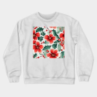 Christmas Red and Green Flowers with Holly Design on White Background Crewneck Sweatshirt